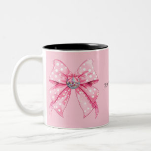 Taza Bicolor Coquette Girly Feminly Disco Ball Pink Bow