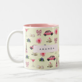 Taza Bicolor Coquette Vintage Personalizada Monograma