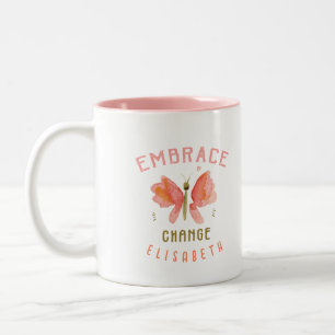 Taza Bicolor Coral de mariposa de acuarela personalizado