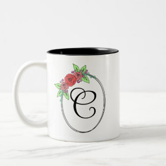 Taza Bicolor Coral Floral Monogramada Mug