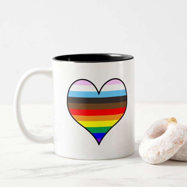 Taza Bicolor Corazón arcoiris (Con donut)