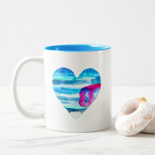 Taza Bicolor Corazón azul acuático lindo corazón