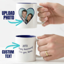 Corazón azul de foto personalizada de aniversario