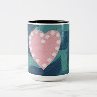 Taza Bicolor Corazón con conchas marinas y olas del océano