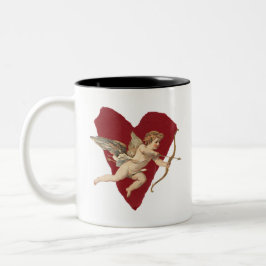 Taza Bicolor Corazón de Ángel con Arco y Flecha Rojo Vino Román