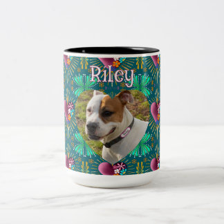 Taza Bicolor Corazón de Borgoña con flores y rayos dorados