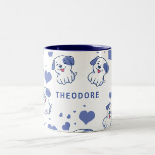 Taza Bicolor Corazón de cachorro azul lindo