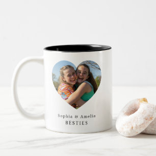 Taza Bicolor Corazón de Foto con Nombre de Mejores Amigos Perso