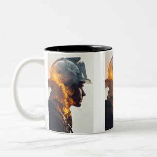 Taza Bicolor Corazón de héroe: Retrato de llama de bombero
