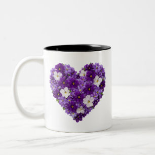 Taza Bicolor Corazón de Violeta Dulce Flor de Nacimiento de Feb