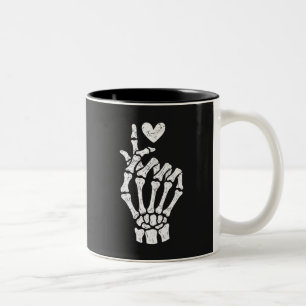 Taza Bicolor Corazón del Dedo Corazón Coreano Mano de Esqueleto