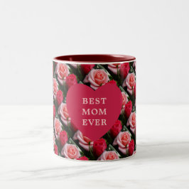 Taza Bicolor Corazón del mejor patrón floral rojo rosado de mam