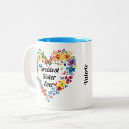 Taza Bicolor Corazón floral "Hermana más grande de la historia"