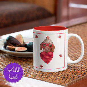 Taza Bicolor Corazón Patas Dachshund Marrón Regalo Día de San V