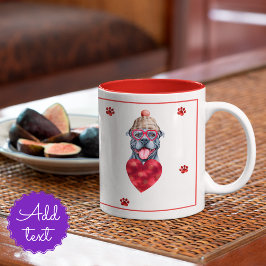Taza Bicolor Corazón Patas Pitbull Gris Regalo de San Valentín 