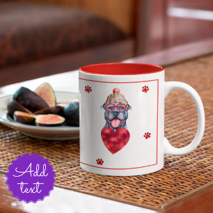 Taza Bicolor Corazón Patas Pitbull Gris Regalo de San Valentín 