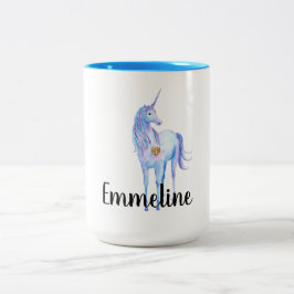 Taza Bicolor Corazón Purpurina dorado morado unicornio personal