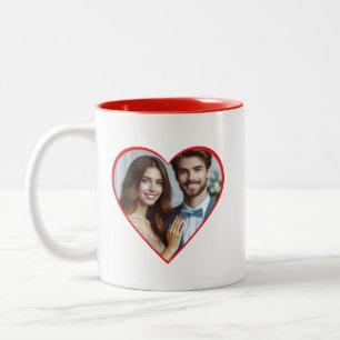 Taza Bicolor Corazón Rojo de Foto Personalizada Aniversario