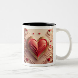 Taza Bicolor Corazón Rojo en Capas 3D Moderno de Dos Tonos