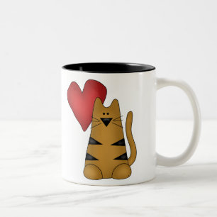 Taza Bicolor Corazón y gato rayado
