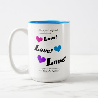 Taza Bicolor Corazones coloridos Amor y Ríe