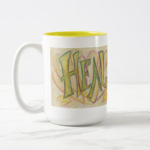 Taza Bicolor Corazones curativos Inspirador Word Arte Café Mugs