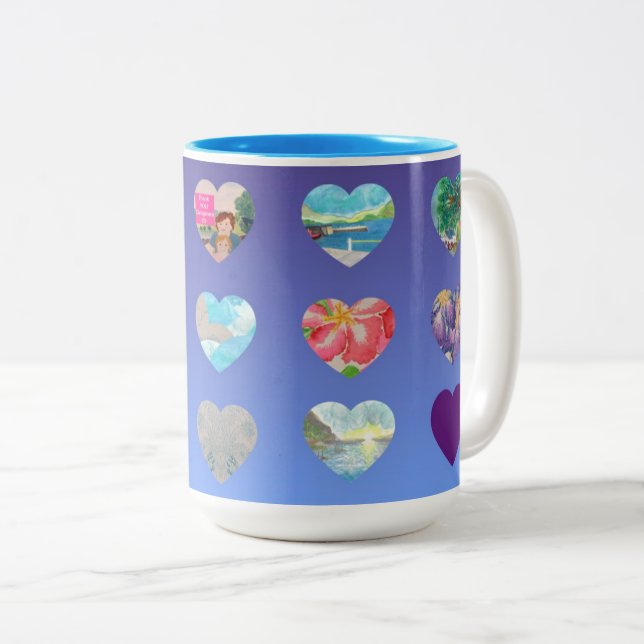 Taza Bicolor Corazones de acuarela azul (Anverso derecho)