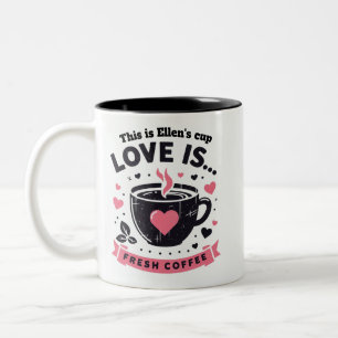 Taza Bicolor Corazones de cinta rosada amor café fresco