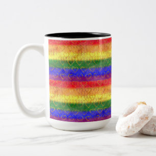 Taza Bicolor Corazones de oro, brillantes colores de bandera de
