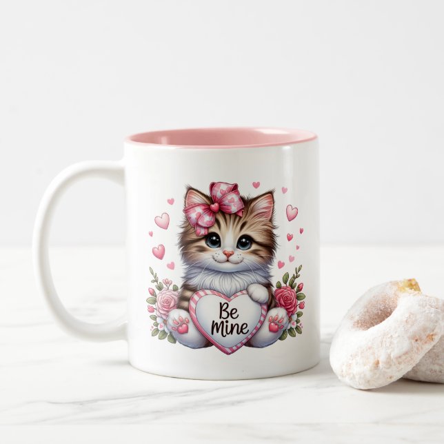 Taza Bicolor Corazones de San Valentín  (Con donut)