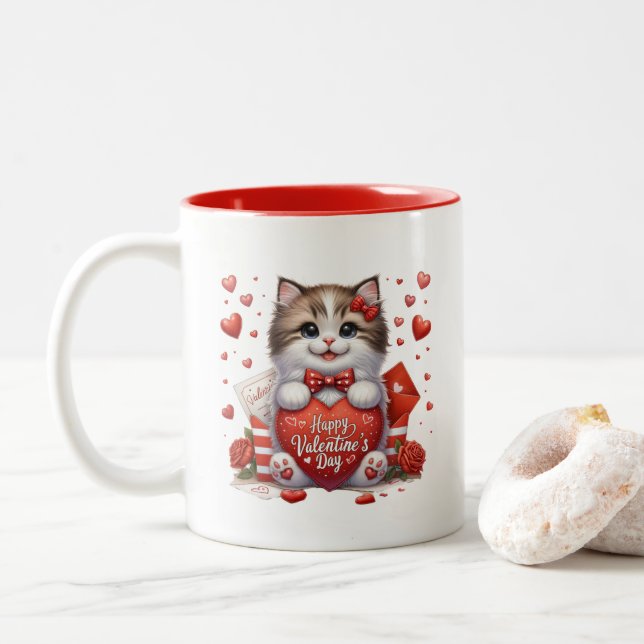 Taza Bicolor Corazones de San Valentín  (Con donut)