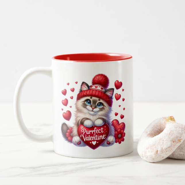 Taza Bicolor Corazones de San Valentín  (Con donut)