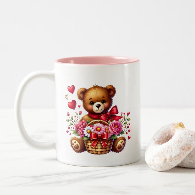 Taza Bicolor Corazones de San Valentín  (Con donut)