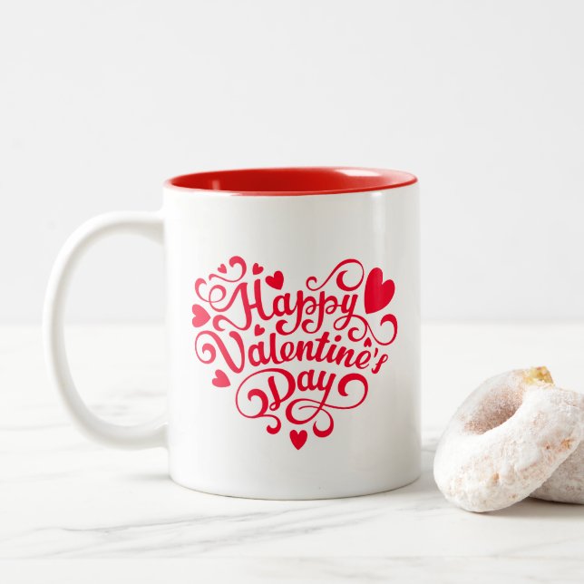 Taza Bicolor Corazones de San Valentín  (Con donut)