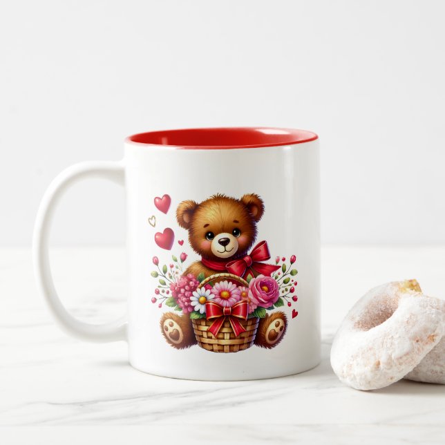 Taza Bicolor Corazones de San Valentín  (Con donut)
