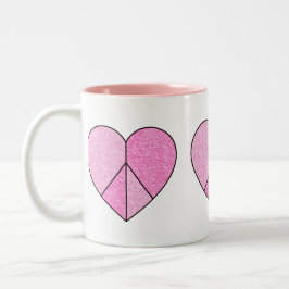 Taza Bicolor Corazones de señas de paz purpurinas