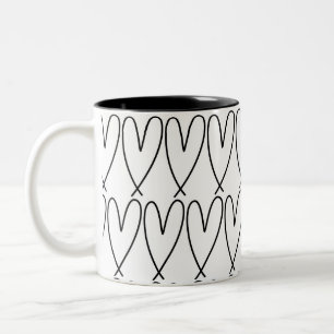 Taza Bicolor Corazones Lindos Caprichosos en Blanco y Negro