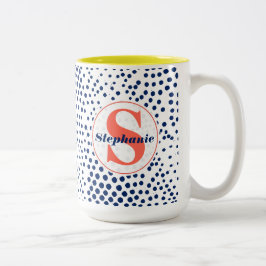 Taza Bicolor Corazones monogramas modernos y puntos azules esta