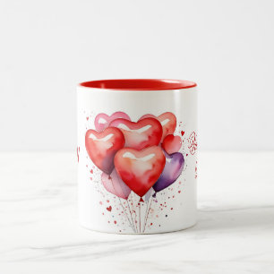 Taza Bicolor Corazones rojos y rosados en globo