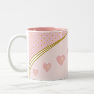 Taza Bicolor Corazones Rosas Hermosos y Confeti de Oro