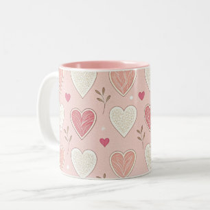 Taza Bicolor Corazones rosas y blancos patrón día de San Valent