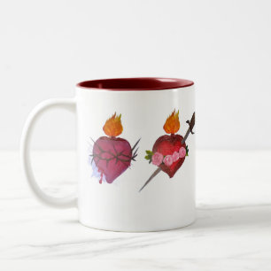 Taza Bicolor Corazones sagrados e inmaculados de Jesús y María