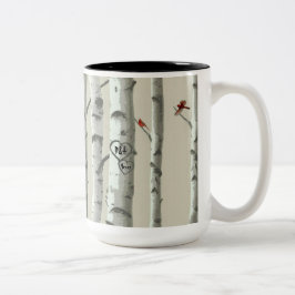 Taza Bicolor Corazones tallados texto de encargo en tarjeta del