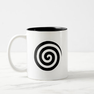 Taza Bicolor Corazones y remolinos, círculos en espiral en negr
