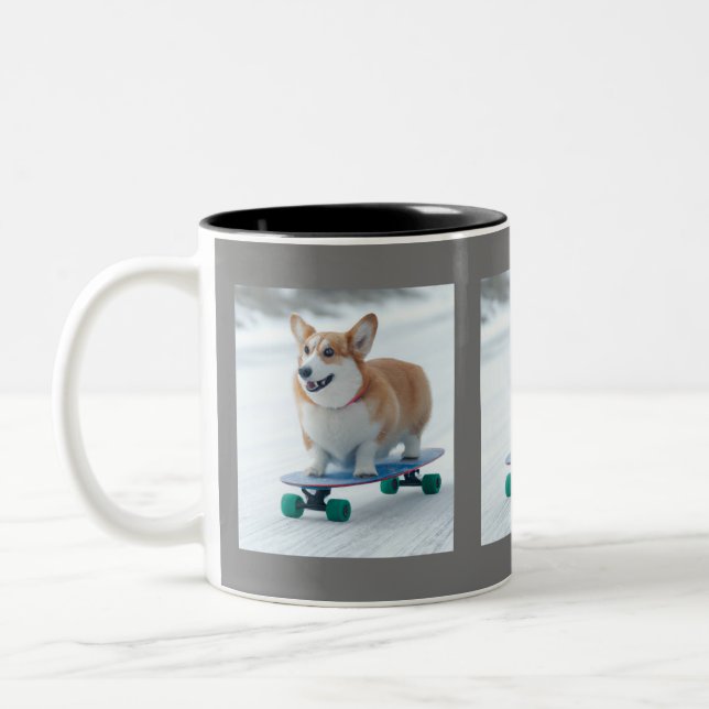 Taza Bicolor Corgi divertido patinaje (Izquierda)