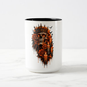 Taza Bicolor Corona de cráneo gótico Halloween Rosas oscuras es