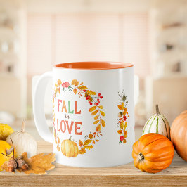 Taza Bicolor Corona de Otoño Hojas de Calabaza