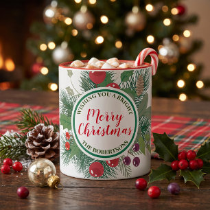 Taza Bicolor Corona de pino clásica para Navidad familiar