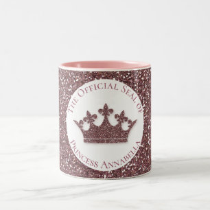 Taza Bicolor Corona de Princesa de Purpurina Rosa con Nombre Pe