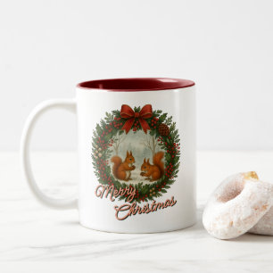 Taza Bicolor Corona de vacaciones en inglés retro con ardillas